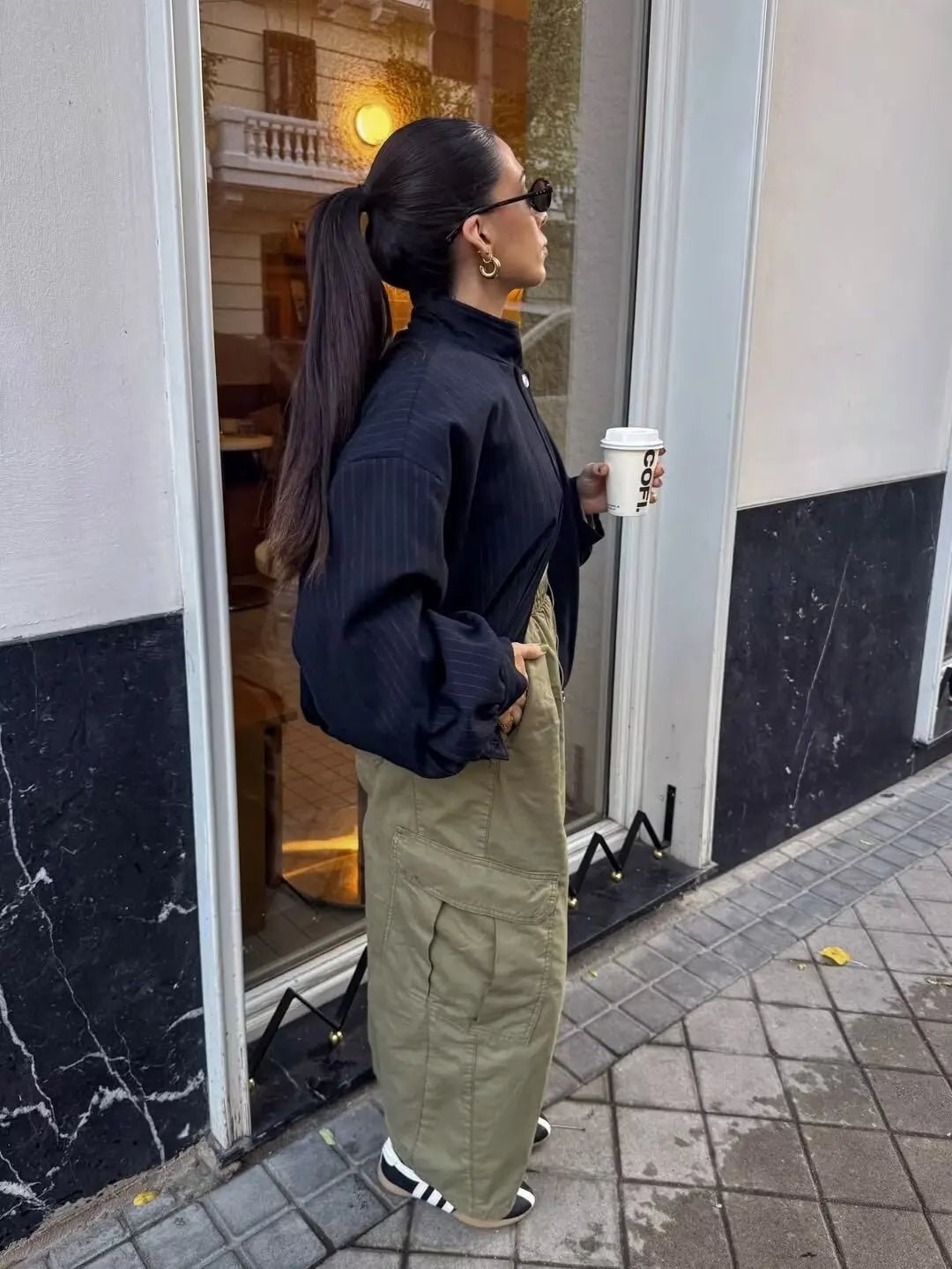 Veste rayée Selena à col montant