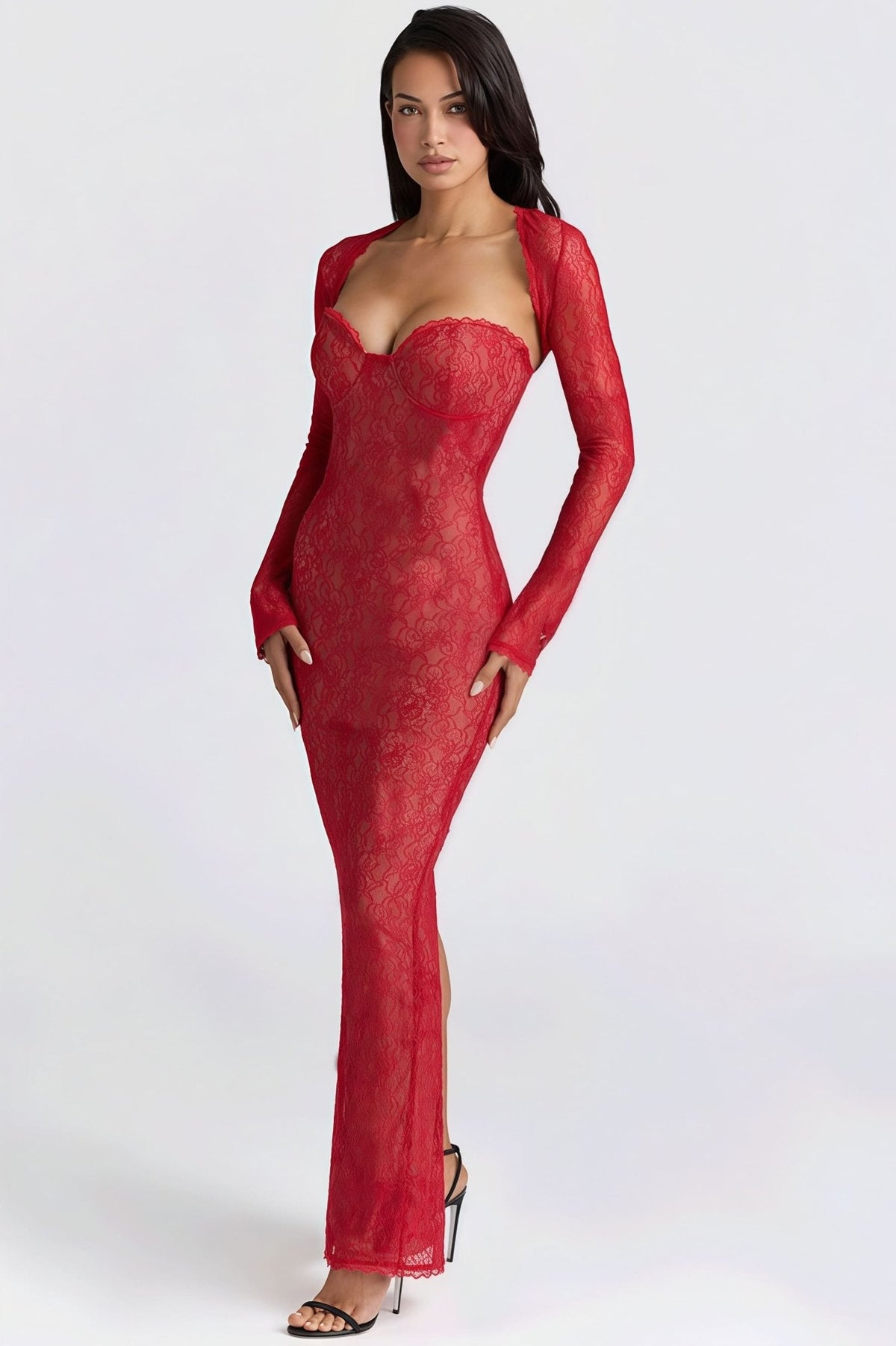 Robe longue bandeau transparente en dentelle Senna