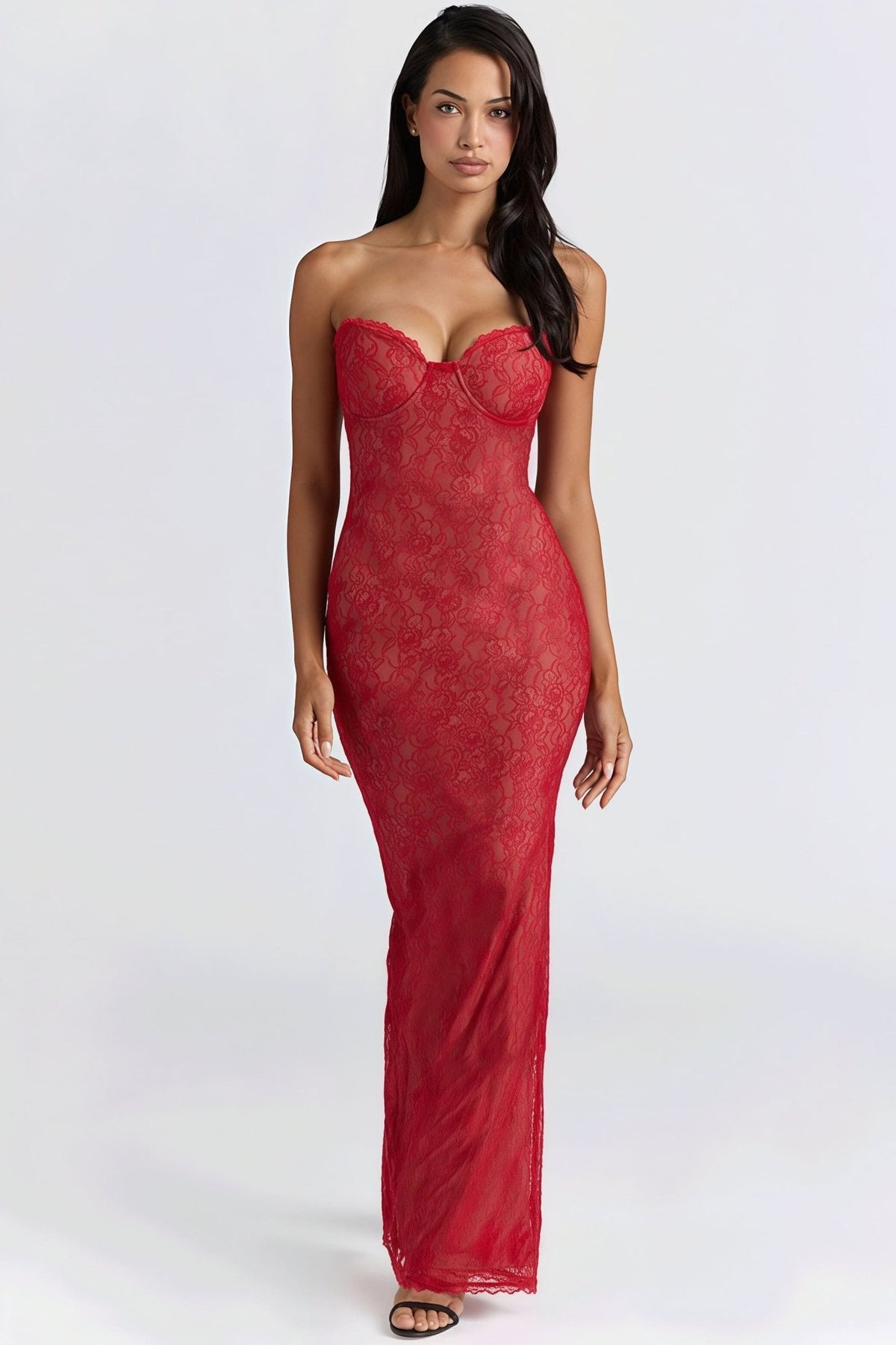 Robe longue bandeau transparente en dentelle Senna