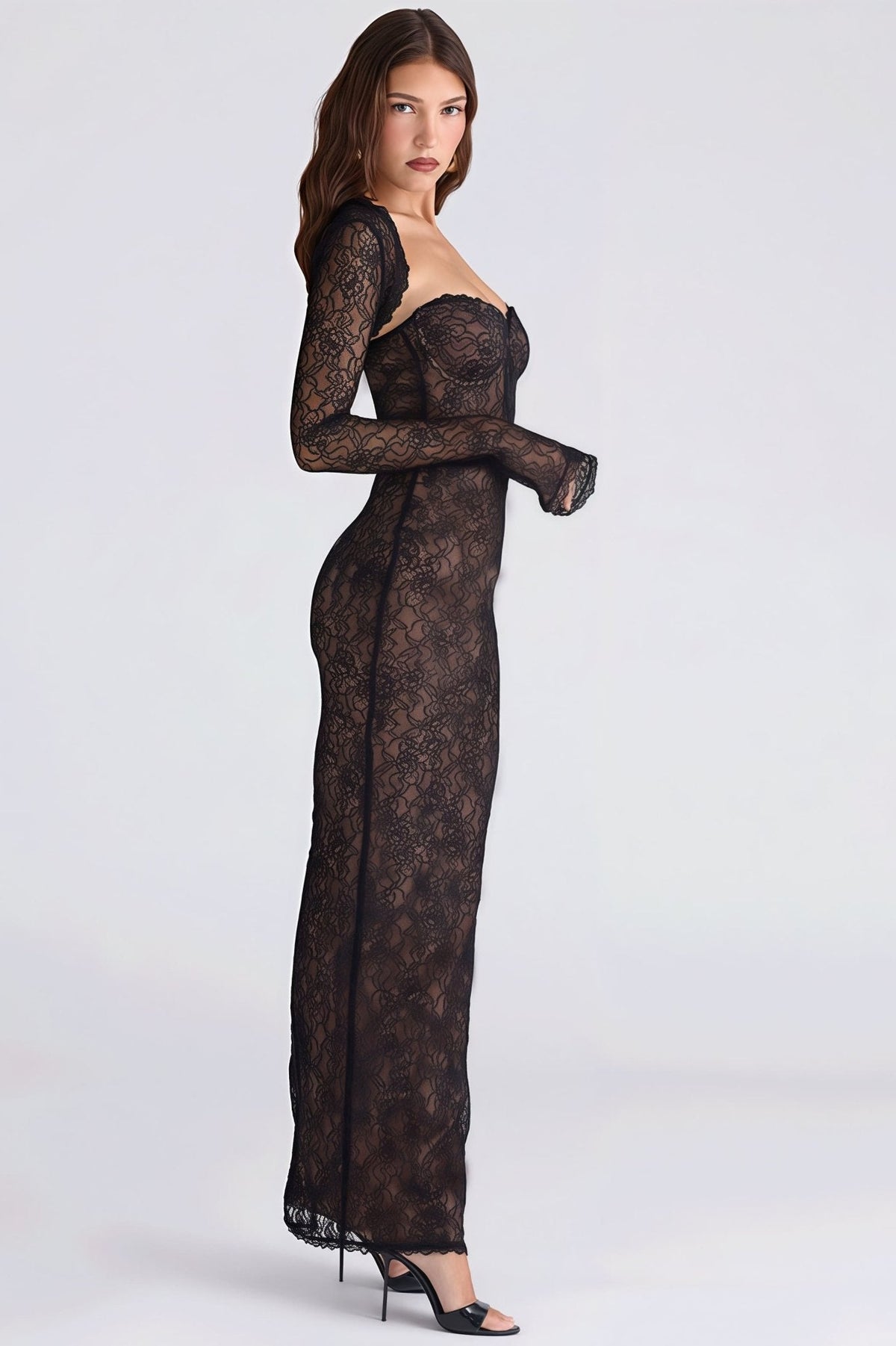 Robe longue bandeau transparente en dentelle Senna