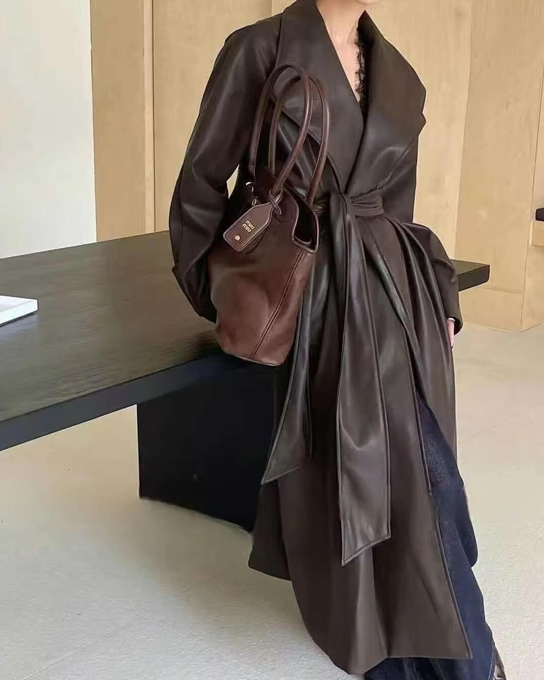 Trench maxi en simili cuir Shiela
