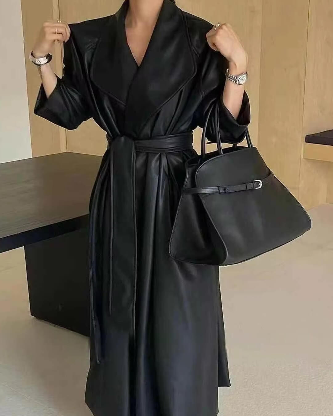 Trench maxi en simili cuir Shiela