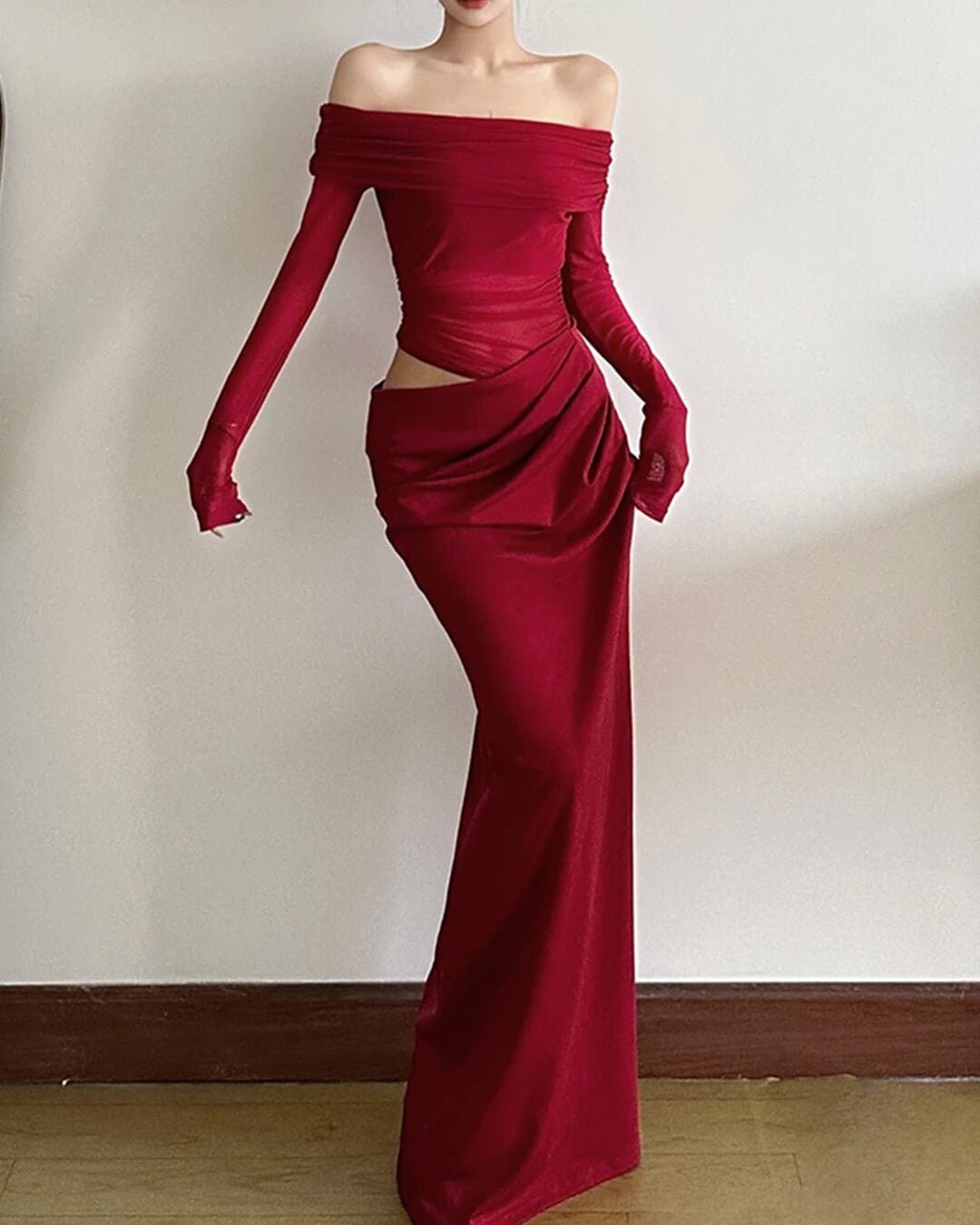 Robe longue Shiela en mesh froncé