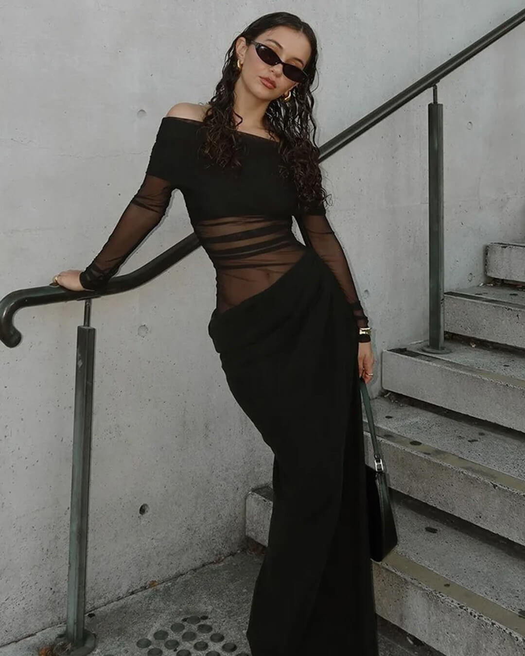 Robe longue Shiela en mesh froncé