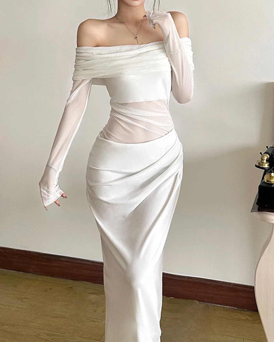 Robe longue Shiela en mesh froncé