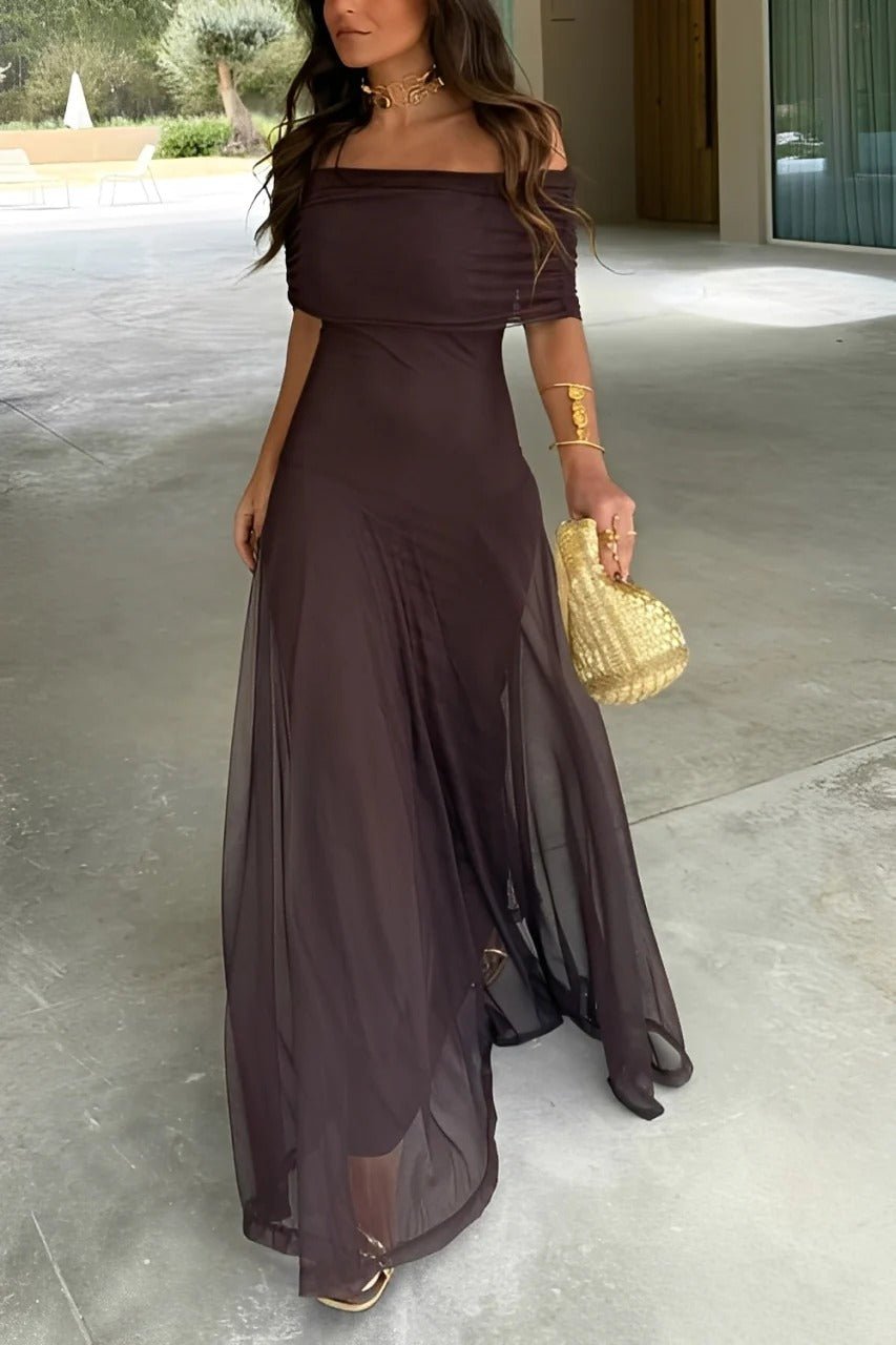 Robe longue Sienna froncée et épaules dénudées