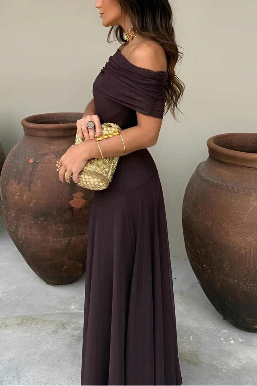 Robe longue Sienna froncée et épaules dénudées