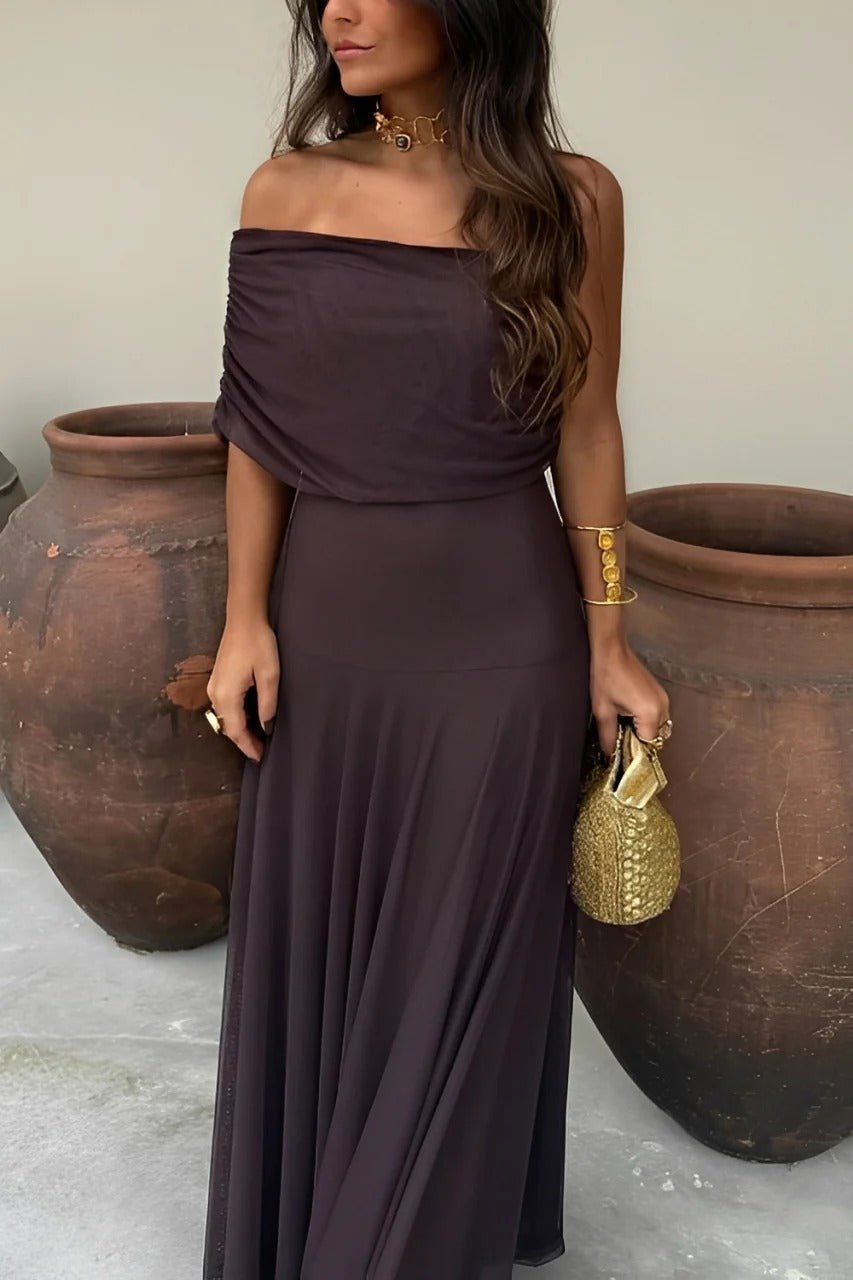 Robe longue Sienna froncée et épaules dénudées