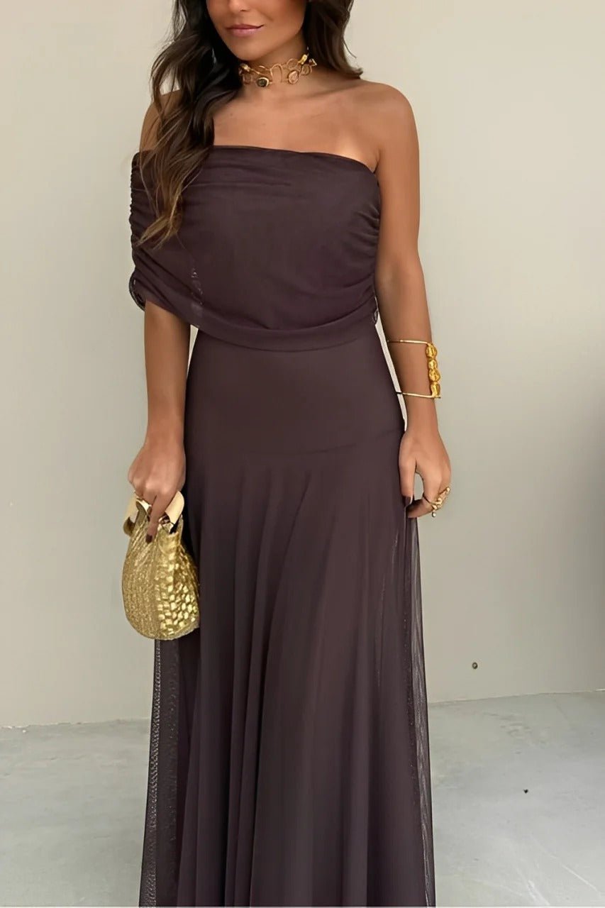 Robe longue Sienna froncée et épaules dénudées