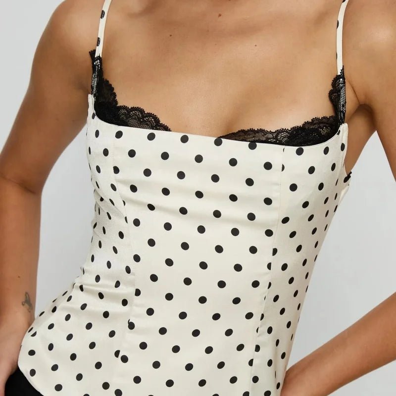 Camisole Sofia à pois avec bordure en dentelle