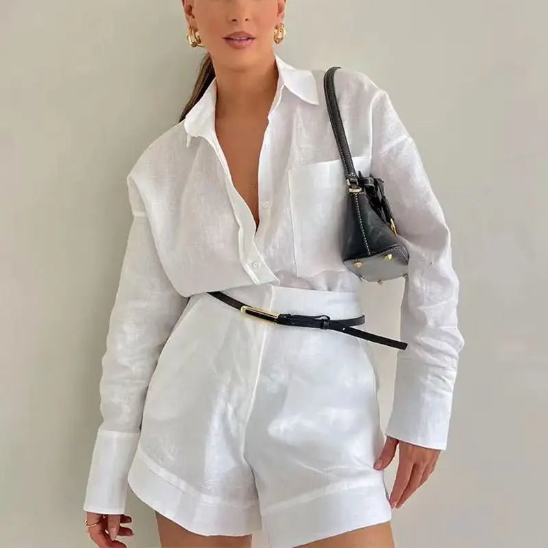 Ensemble Solenn en lin avec short taille haute et manches longues