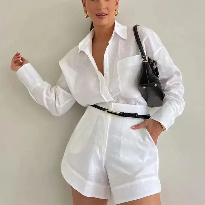 Ensemble Solenn en lin avec short taille haute et manches longues