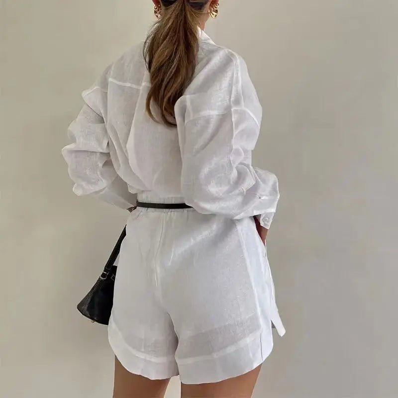 Ensemble Solenn en lin avec short taille haute et manches longues