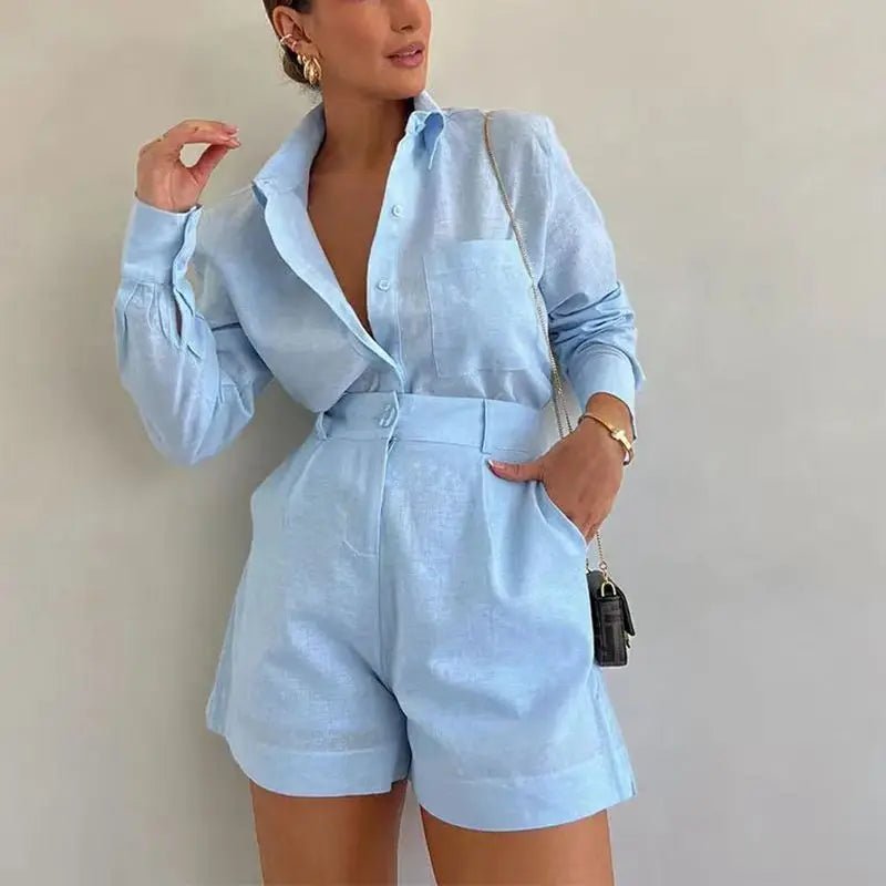 Ensemble Solenn en lin avec short taille haute et manches longues