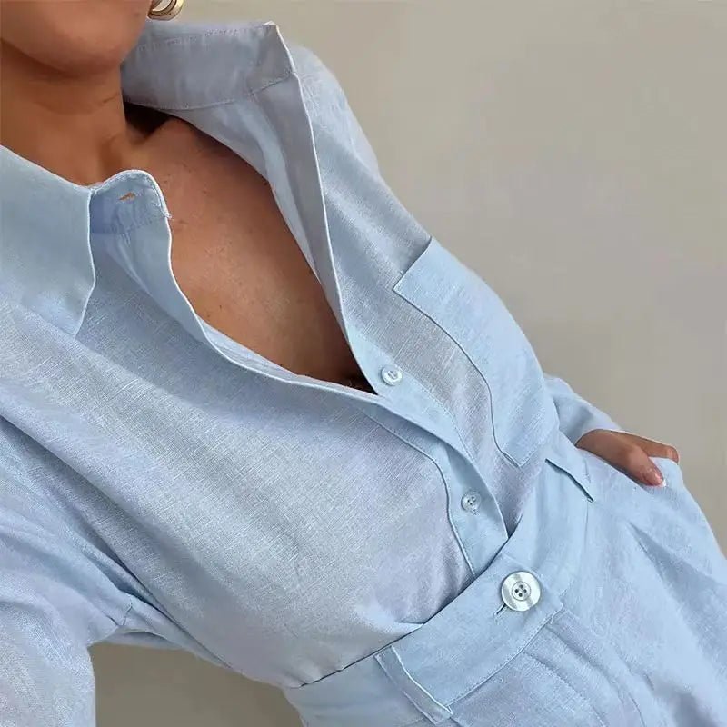 Ensemble Solenn en lin avec short taille haute et manches longues