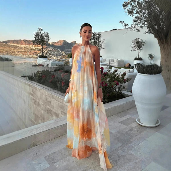 Robe longue Sophia à col licou et lacets