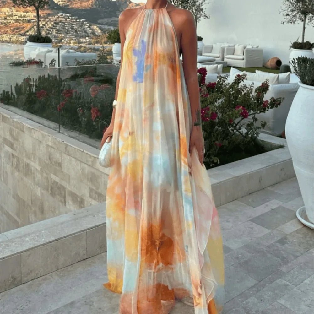 Robe longue Sophia à col licou et lacets