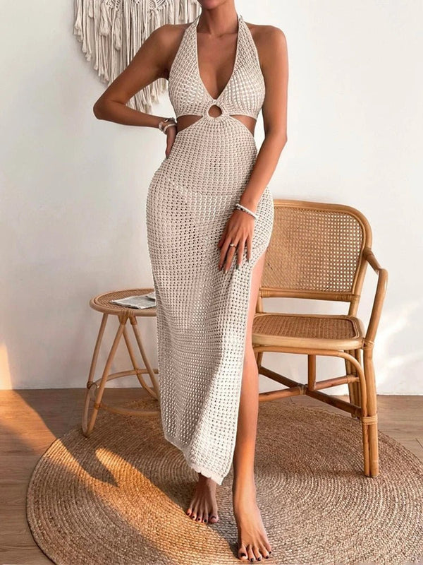 Robe midi tricotée Sophia à col ajouré