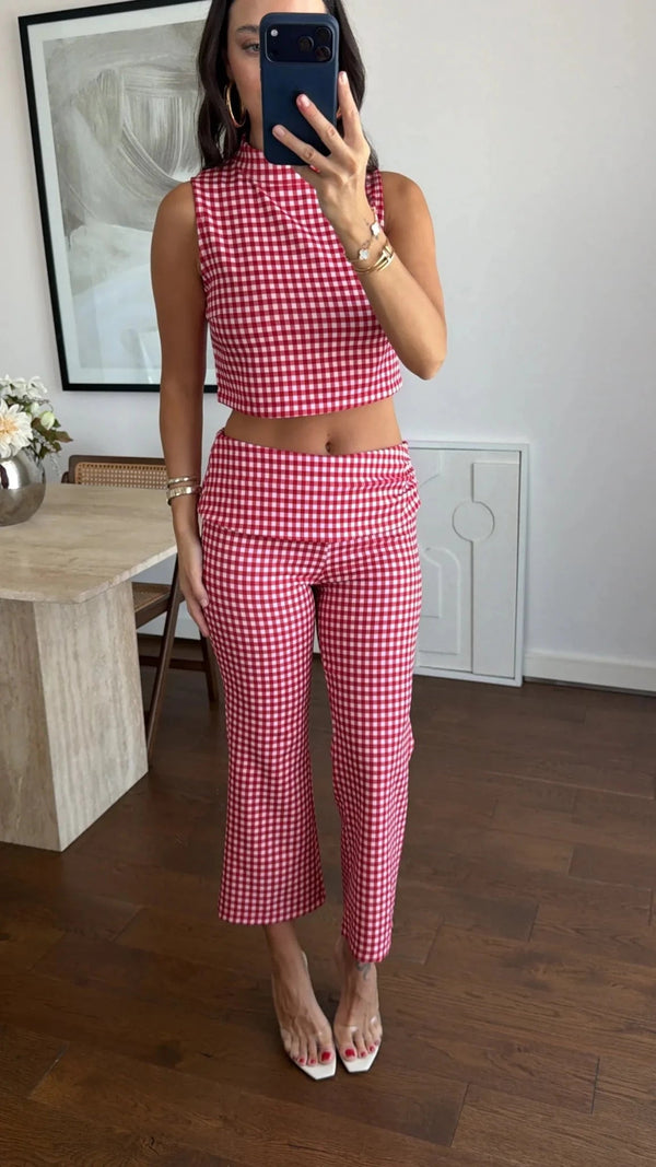 Ensemble coordonné Sophia à crop top à carreaux