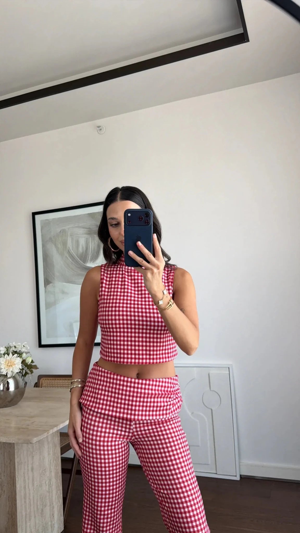 Ensemble coordonné Sophia à crop top à carreaux