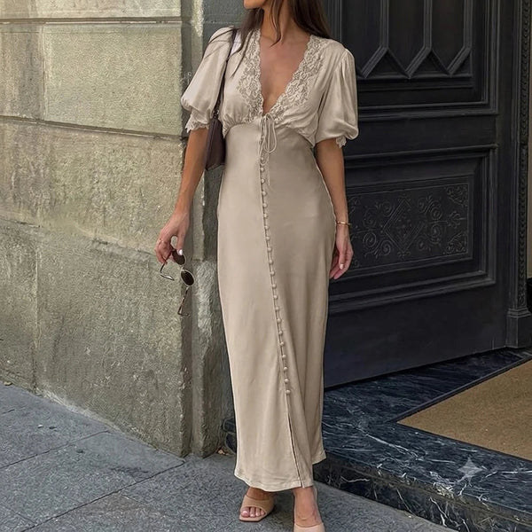 Robe longue Sophia à manches bouffantes et lacets