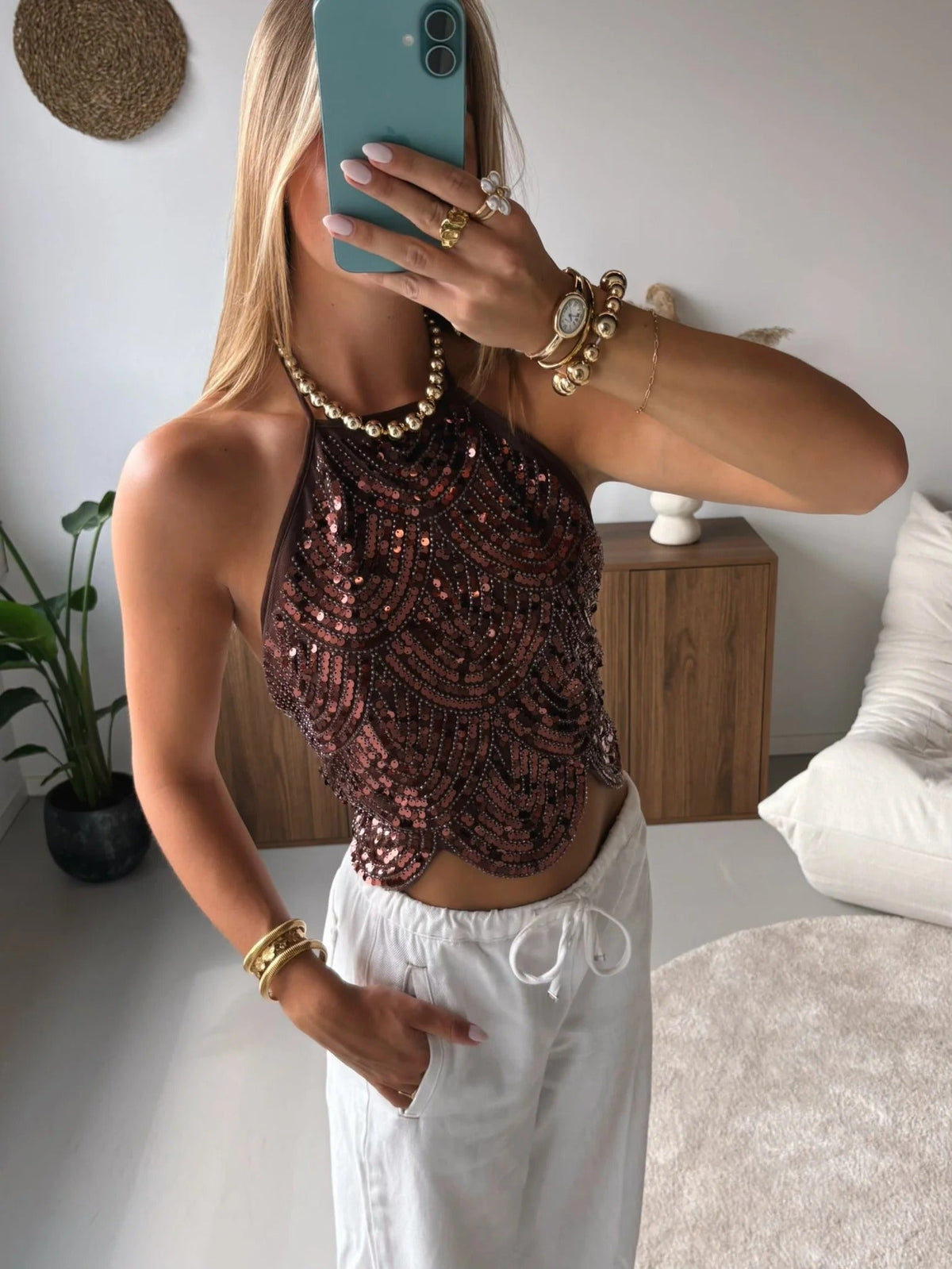 Top Sophia à sequins et dos nu