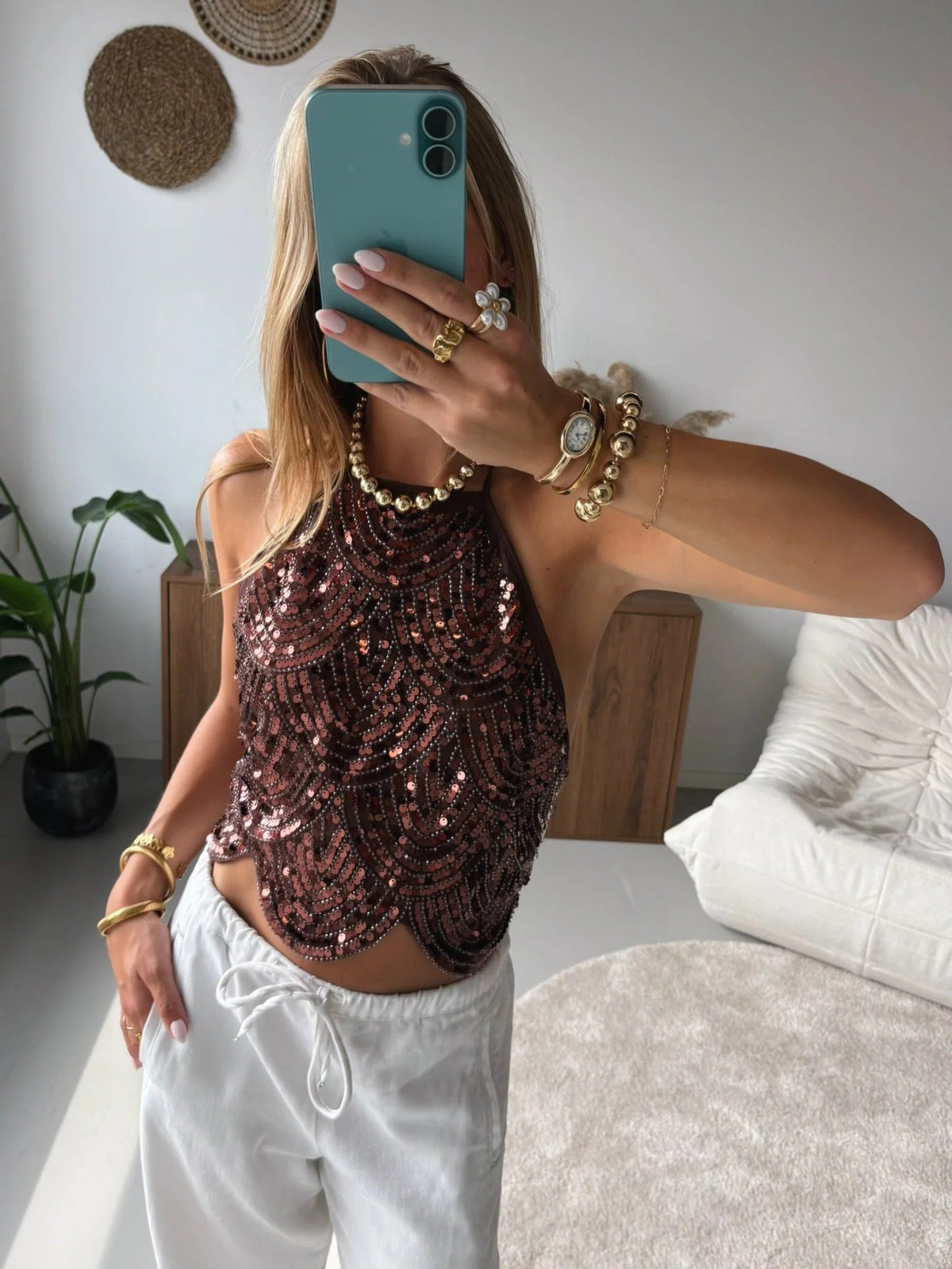 Top Sophia à sequins et dos nu
