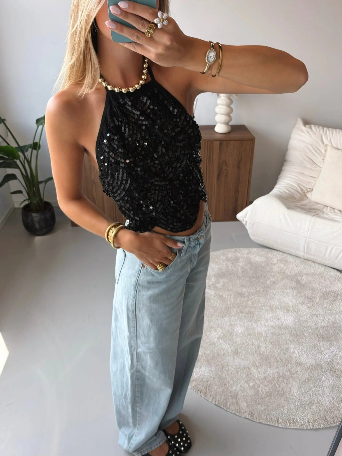Top Sophia à sequins et dos nu