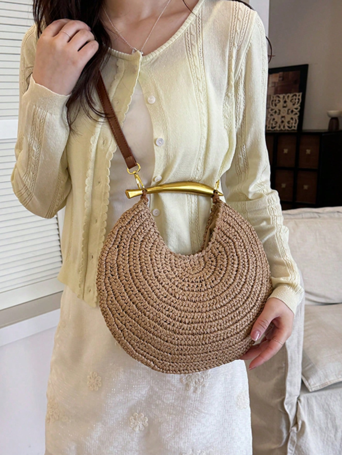 Sac à bandoulière en paille à sequins Sophia