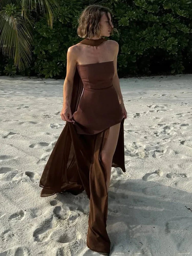 Sophia Strapless Mesh Scarf Maxi Dress