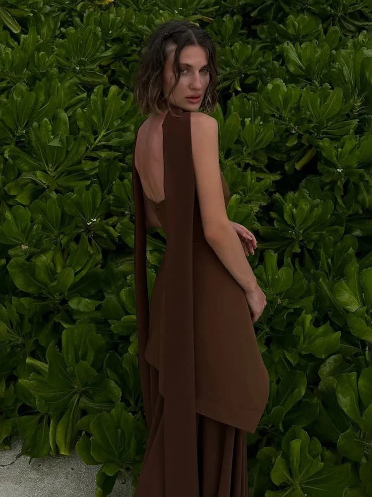 Sophia Strapless Mesh Scarf Maxi Dress