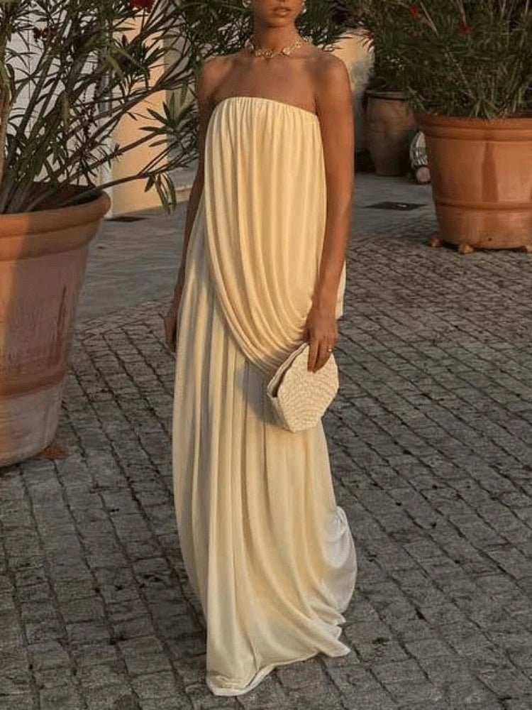 Robe longue plissée Sophia sans bretelles