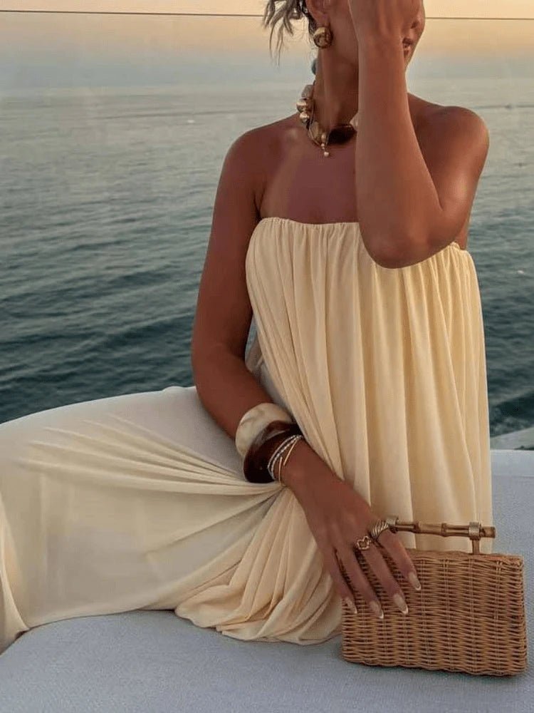 Robe longue plissée Sophia sans bretelles