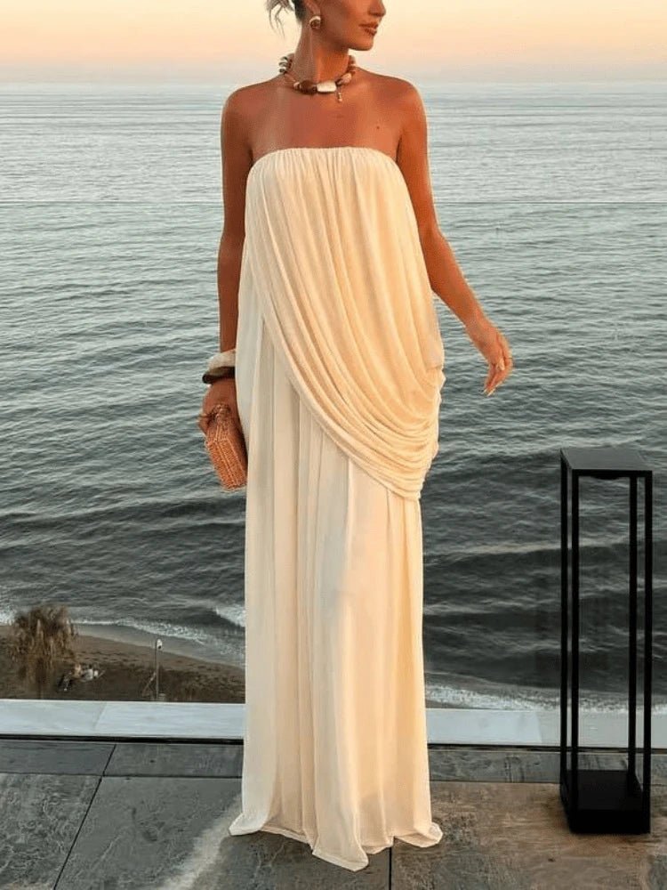 Robe longue plissée Sophia sans bretelles