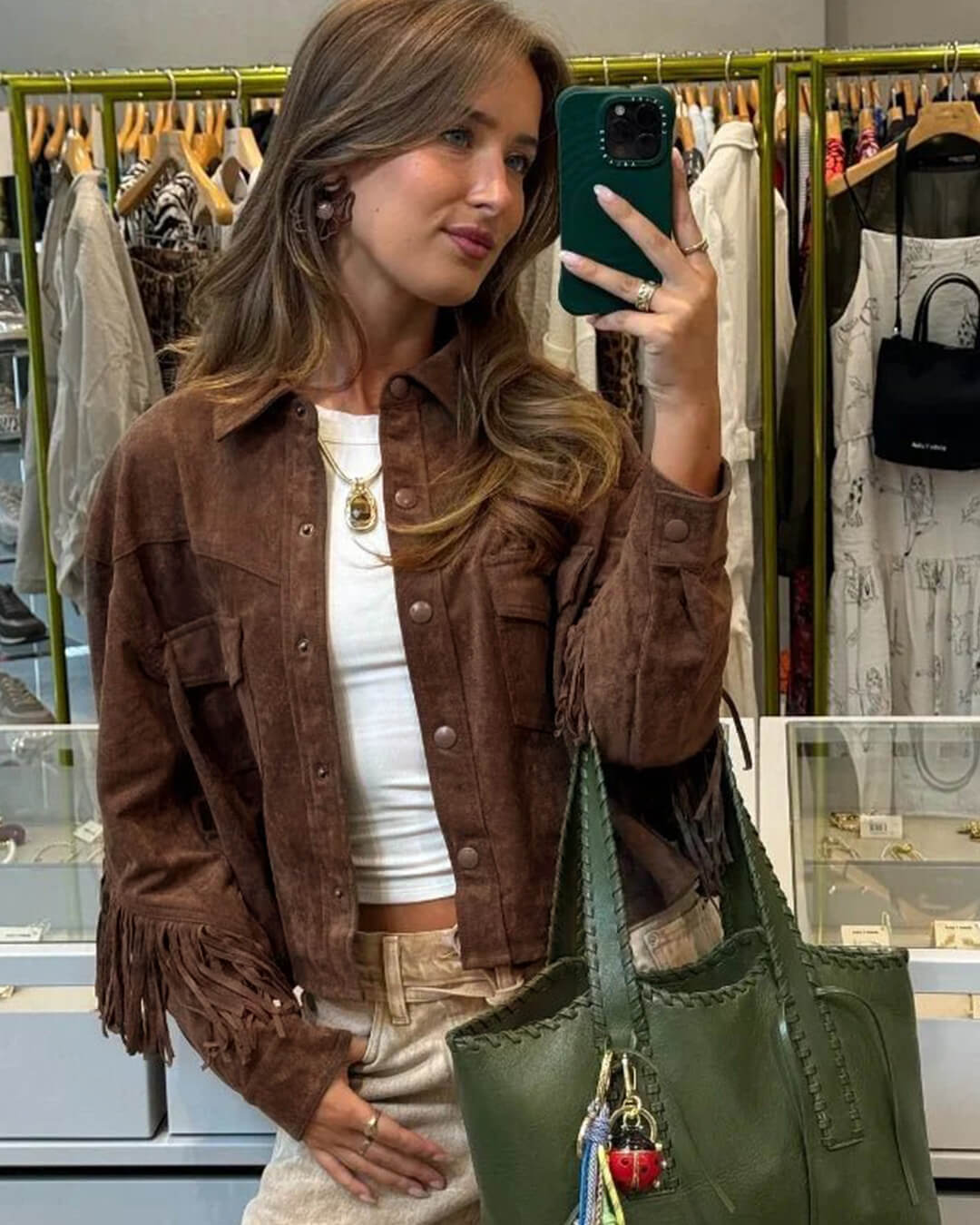 Veste Sophia à franges en daim