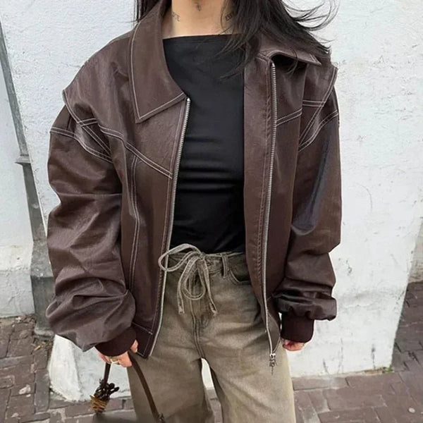 Sophia Zip‑Up Lapel Collar Jacket
