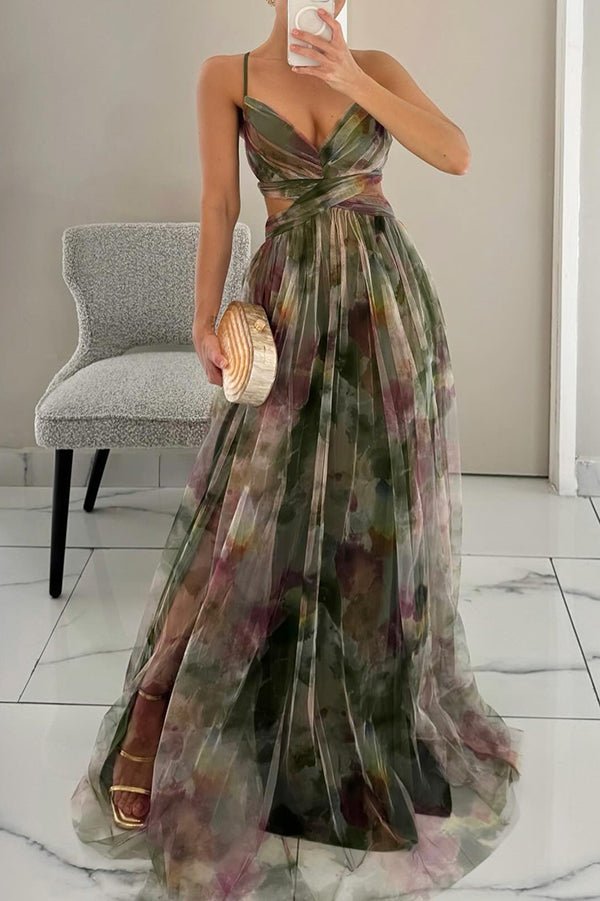 Robe longue fleurie à col en V Stella
