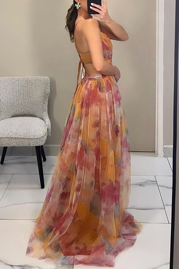 Robe longue fleurie à col en V Stella