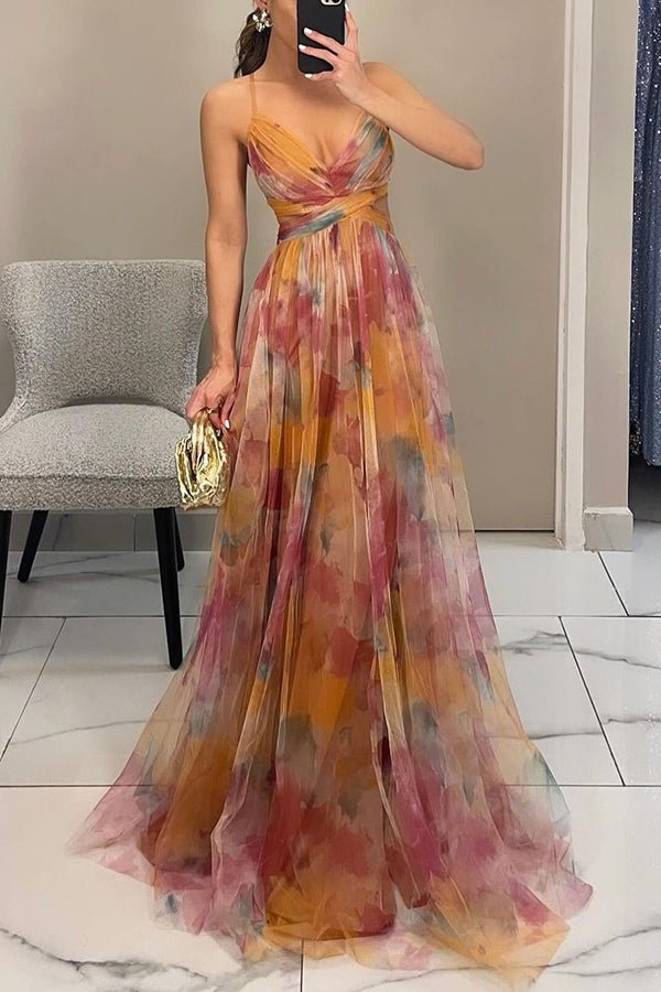 Robe longue fleurie à col en V Stella