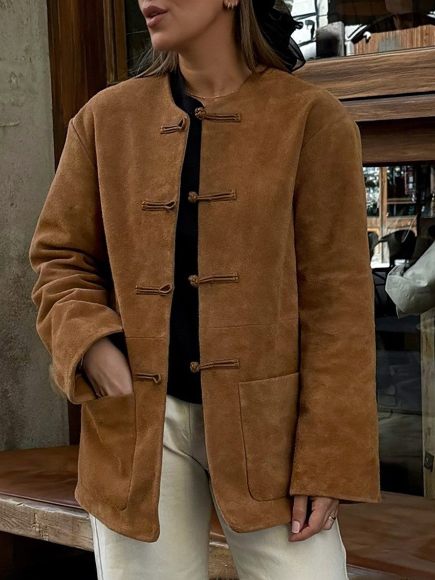Veste sans col effet daim Aya