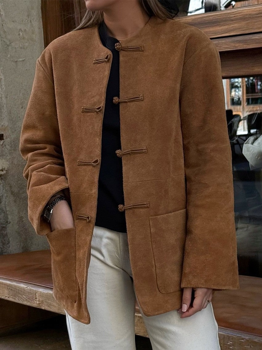 Veste sans col effet daim Aya