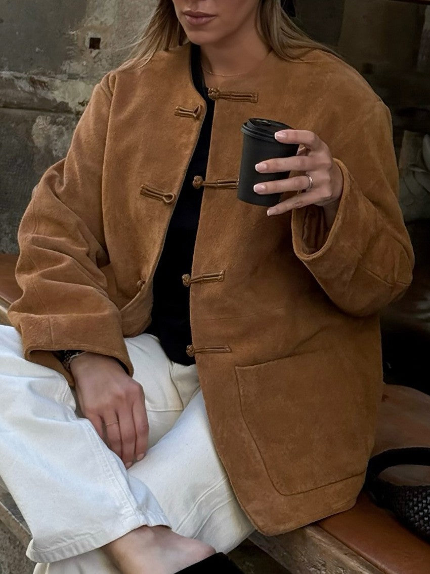Veste sans col effet daim Aya