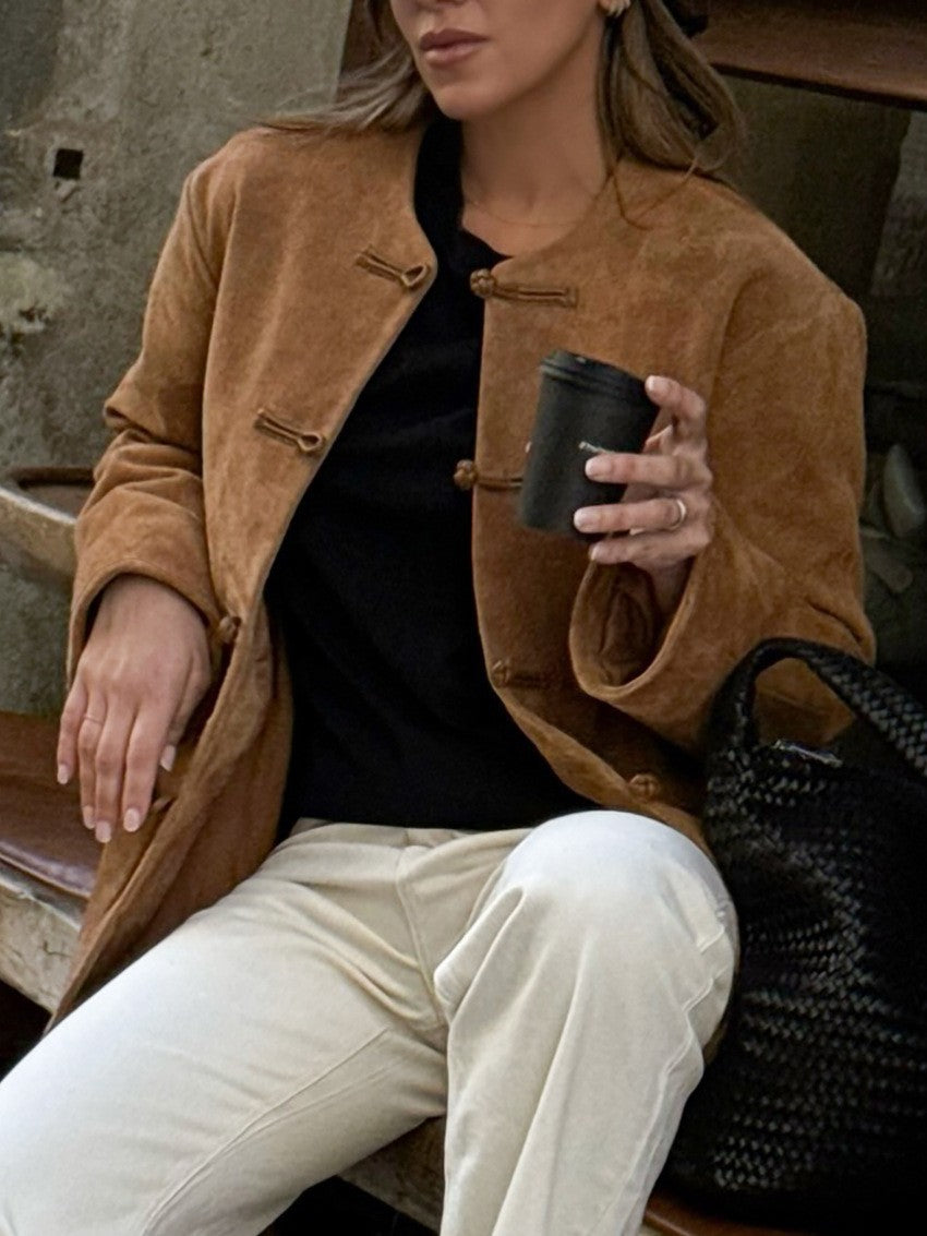 Veste sans col effet daim Aya