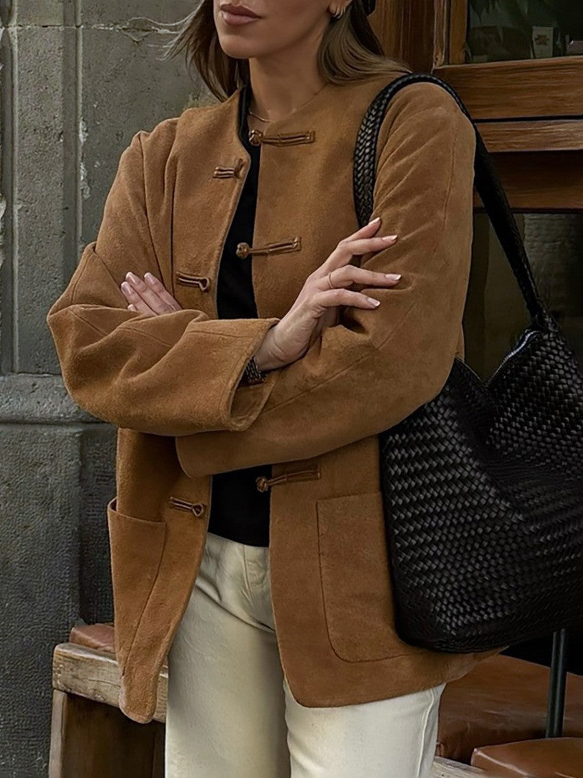 Veste sans col effet daim Aya