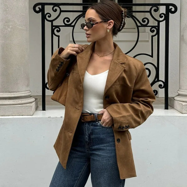 Suede Lapel Button Jacket