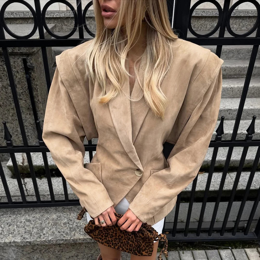 Veste en daim à col en V