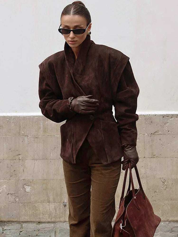 Veste en daim à col en V