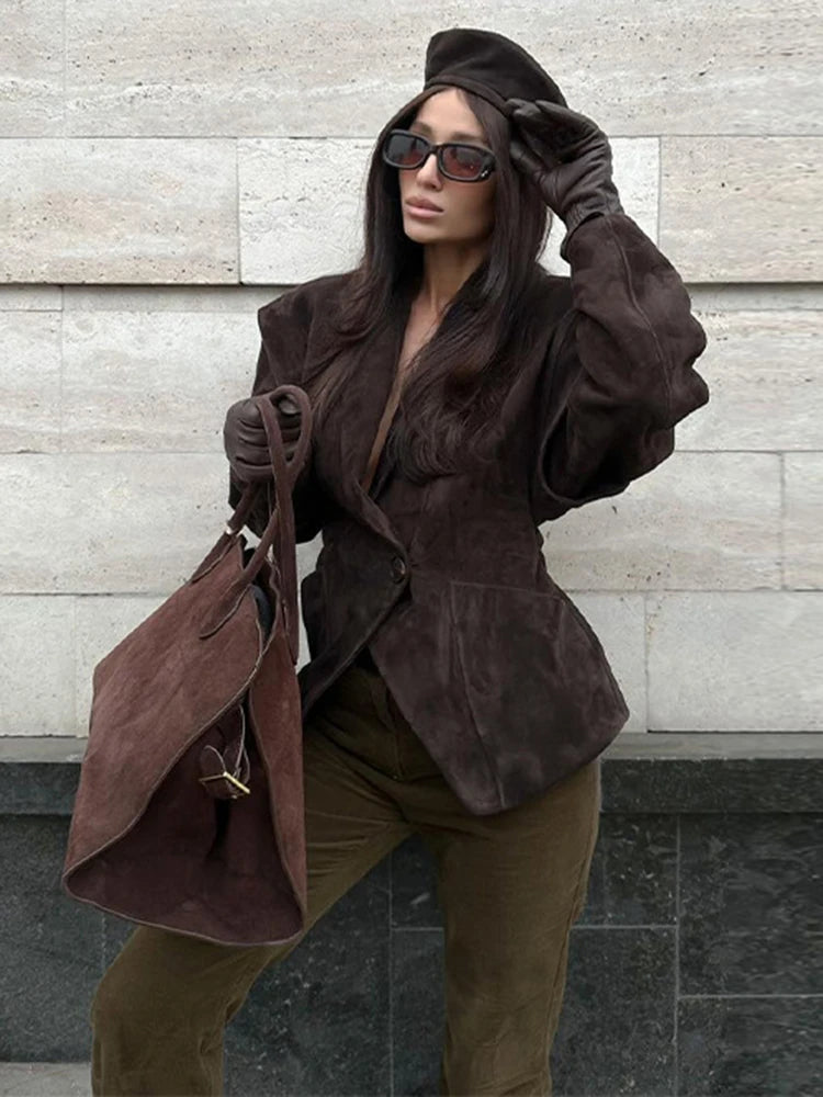 Veste en daim à col en V