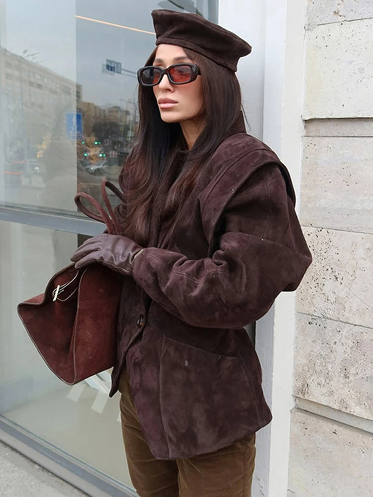 Veste en daim à col en V
