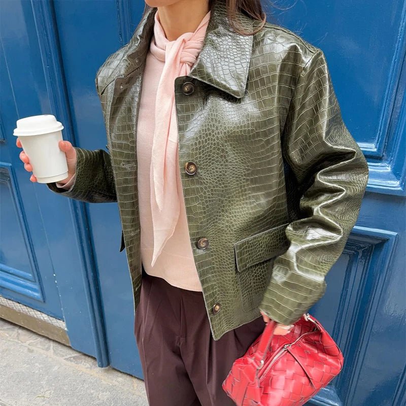Veste en cuir embossé effet crocodile Svea